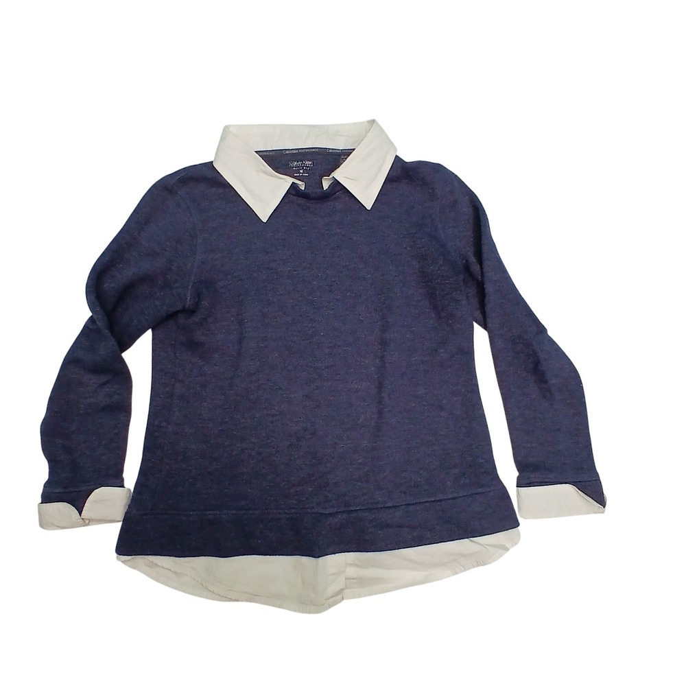 Calvin‎ Klein Mens Performance Navy Blue White Collared Pullover Shirt Size M